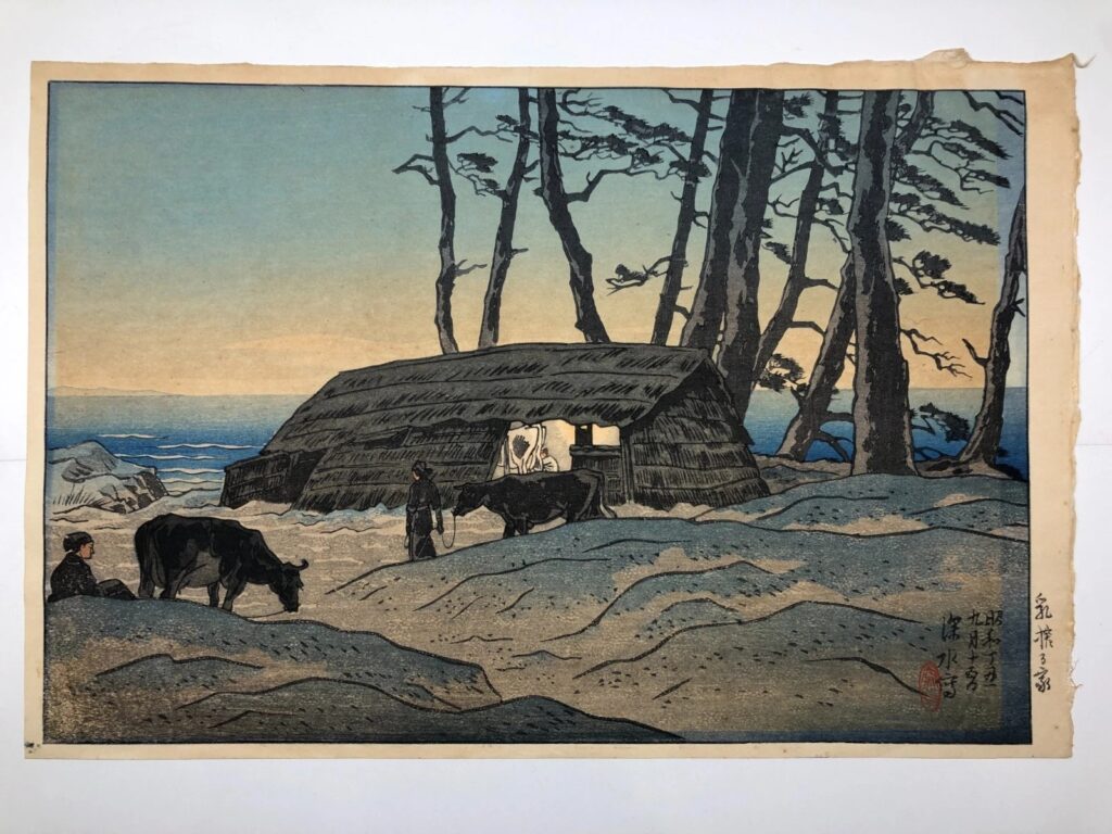 伊東深水　乳搾る家