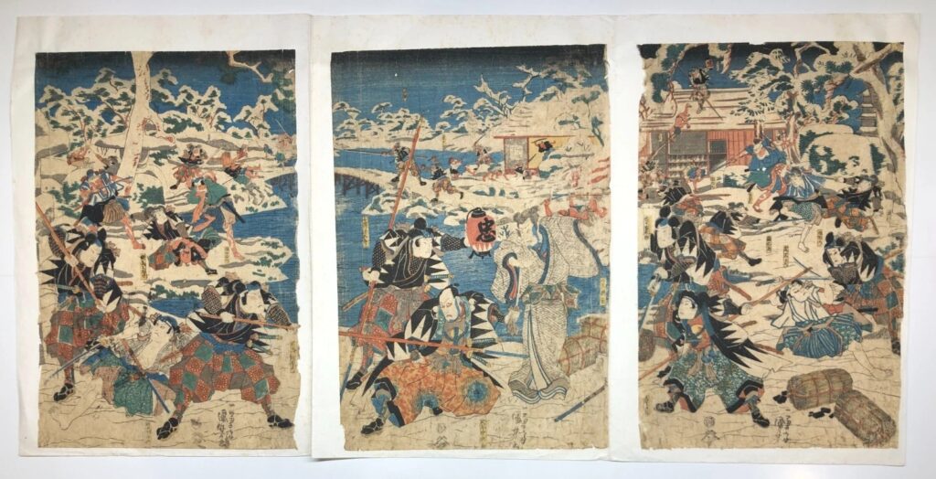 歌川国芳　忠臣蔵討入泉水の場